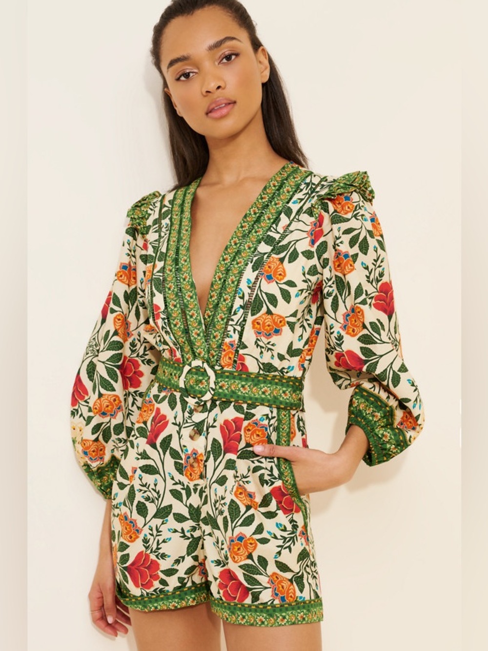 Farm Rio Garden Floral Tapestry Romper Women’s Size M - Picture 3 of 11